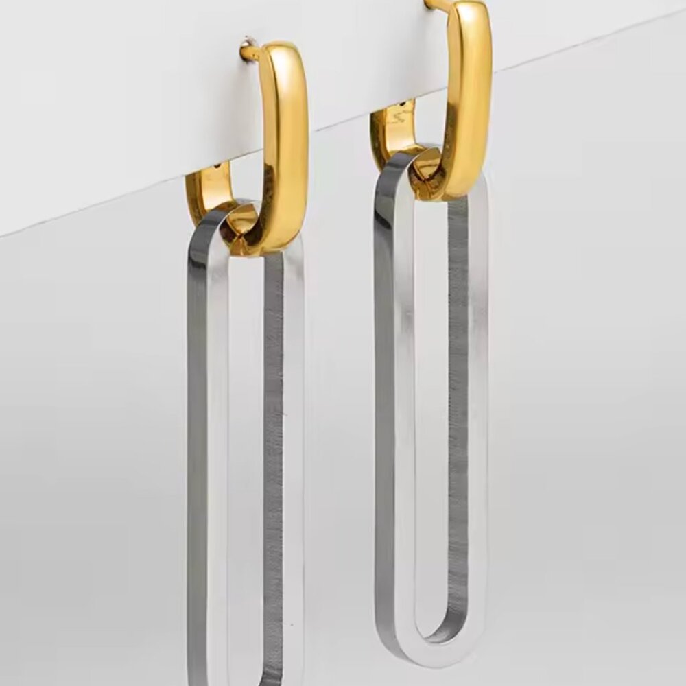 Anthropologie Gold and Silver Linked Drop Earrings